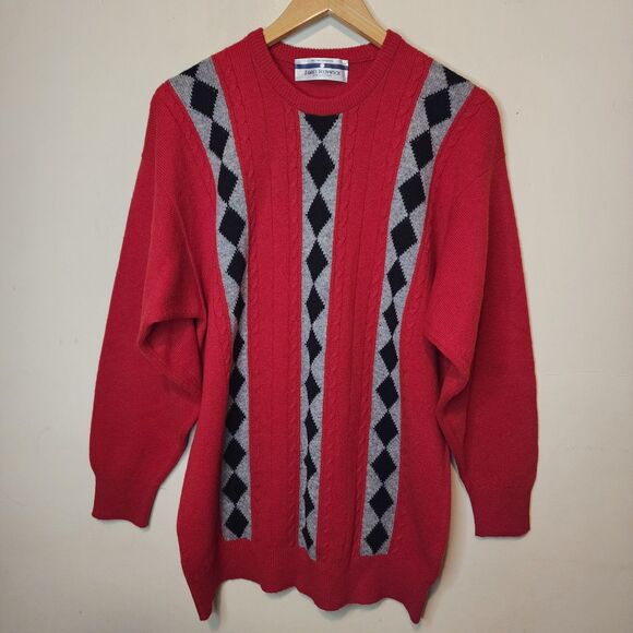 James Renwick Sweater Lambswool Argyle Made In Scotland Mens Large/42 - Picture 10 of 11